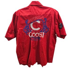 COOGI Red Short Sleeve Button Up Shirt Men L New!Premium Colors Embroidered #492